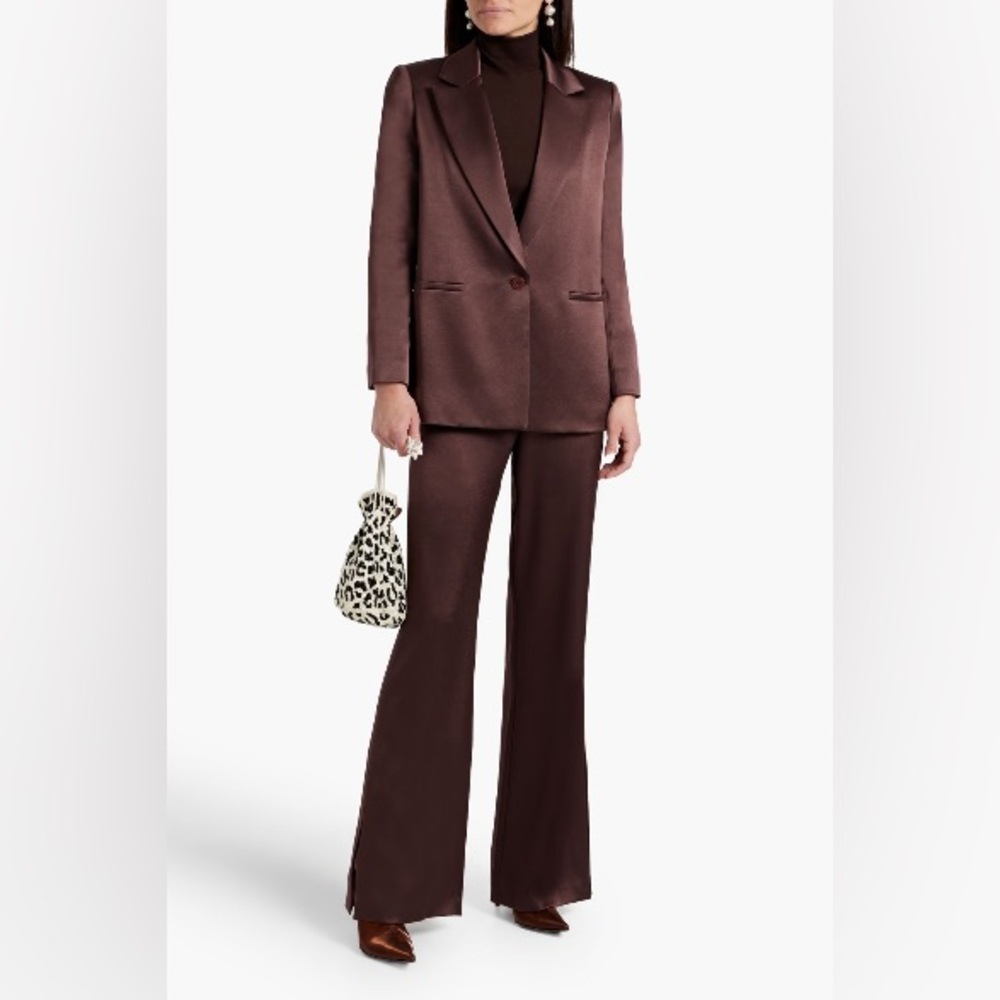 NWT ALICE + OLIVIA Satin Crepe Wide Leg Split Hem Pants 6